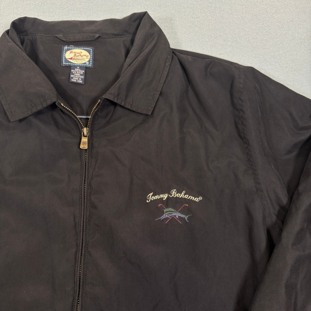Tommy Bahama Mens Black Full Zip Windbreaker Jacket Marlin Logo Medium